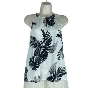 Old Navy Tropical Leaf Printed Halter Neck Top White Black Size XS
